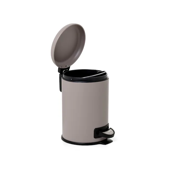 Tatay Nordic Stainless Steel Dustbin 3L - Taupe - 2 - Round, cylindrical, stainless steel, compact, portable, dishwasher