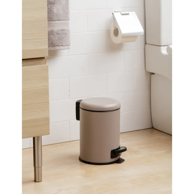 Tatay Nordic Stainless Steel Dustbin 3L - Taupe - 3 - Bathroom, toilet, toilet paper, toilet tank, trash bin, beige color
