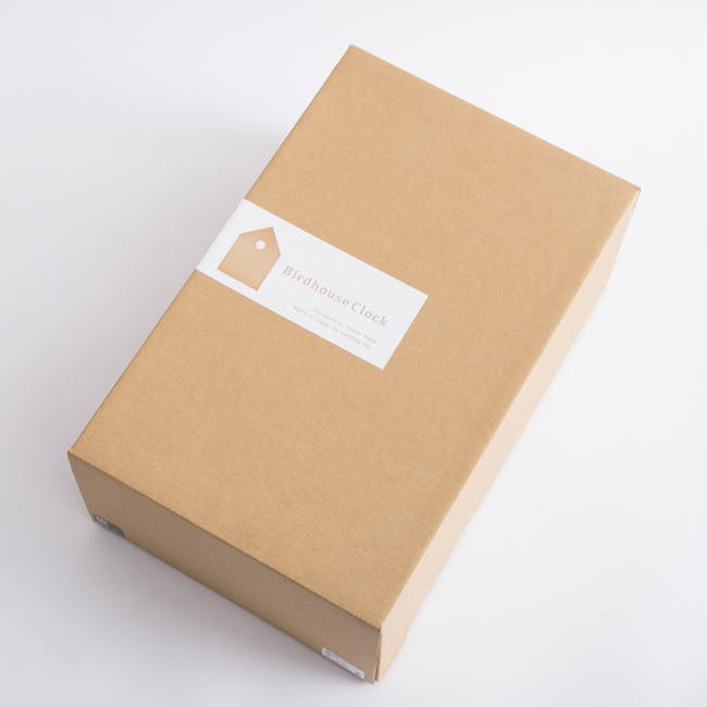 Birdhouse Clock - Natural - 7 - Barefoot clock, minimalist design, eco-friendly packaging, cardboard box, natural materials