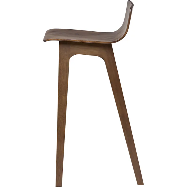 Ava Low Back Bar Chair - Walnut - 6 - Wooden chair with curved backrest and legs, minimalist design, natural wood finish