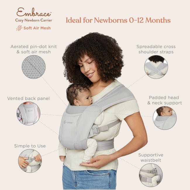 Ergobaby Embrace Soft Air Mesh Newborn Baby Carrier - Sage - 10