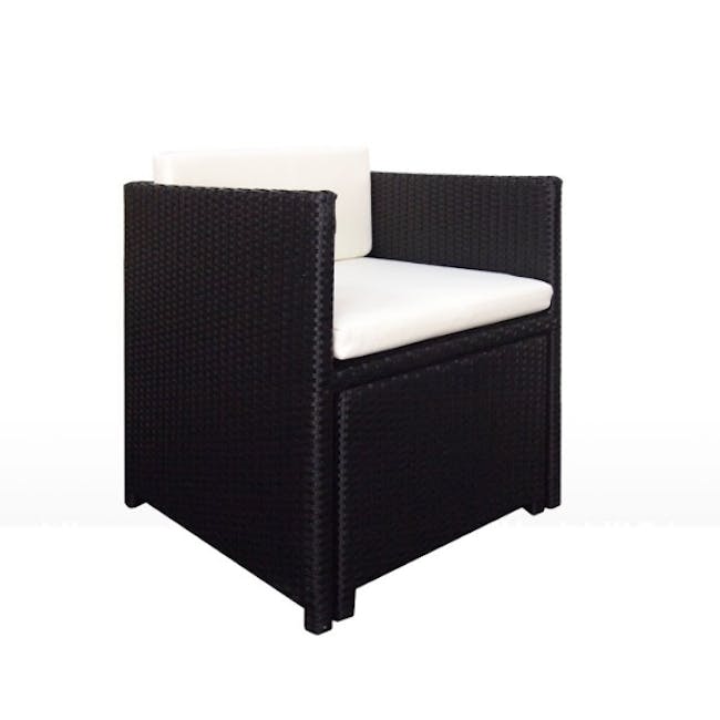 Splendor Armchair Set - White Cushion - 3 - Woven outdoor chair, black and white color scheme, comfortable seating, rattan