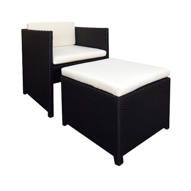 Splendor Armchair Set - White Cushion - 2 - Wicker patio furniture, black wicker chairs, white cushioned seats, outdoor