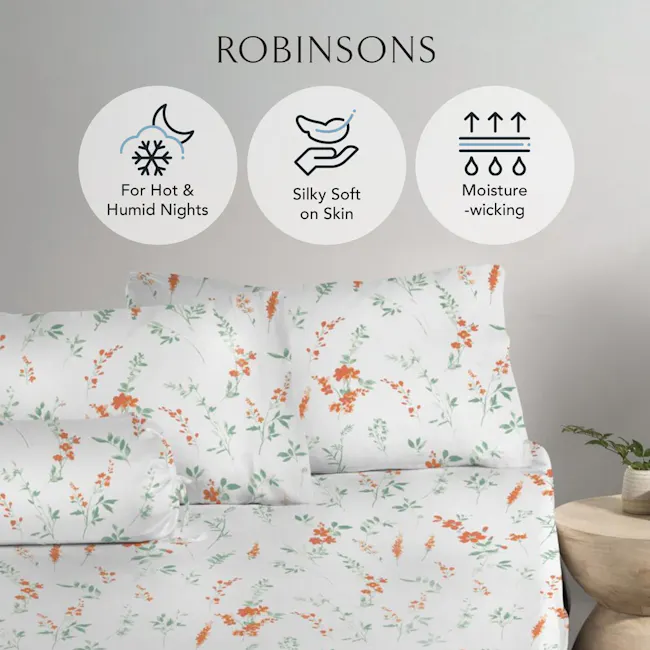 Robinsons Cool Bamboo Printed Fitted Sheet Set - Clementine Garden (4 Sizes) - 4