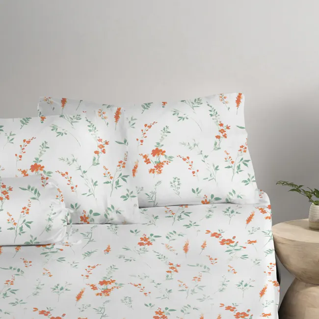 Robinsons Cool Bamboo Printed Fitted Sheet Set - Clementine Garden (4 Sizes) - 1