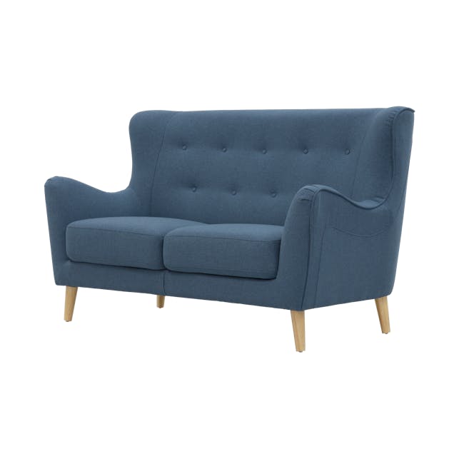 Jacob 2 Seater Sofa - Denim - 4 - Modern blue upholstered armchair, wooden legs, tufted design, soft fabric upholstery
