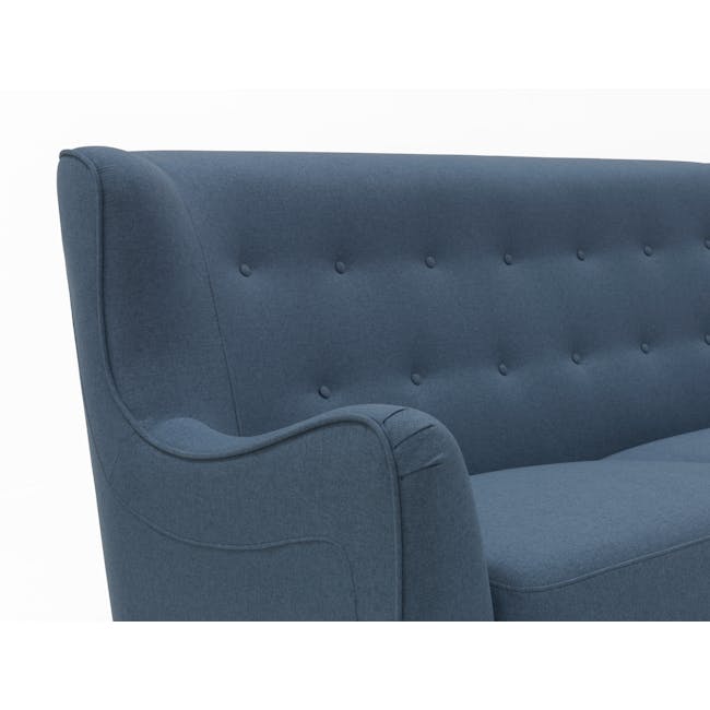 Jacob 2 Seater Sofa - Denim - 3 - Elegant tufted upholstery, deep navy blue fabric, plush cushioning, curved armrests, soft