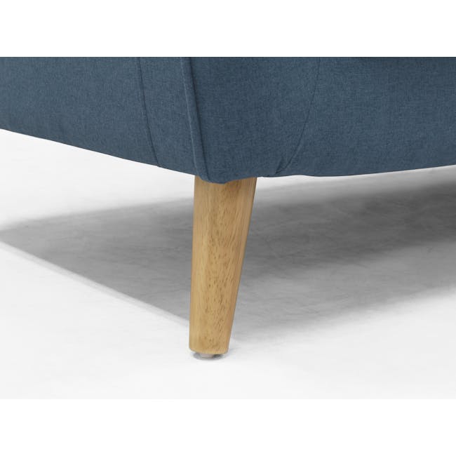 Jacob 2 Seater Sofa - Denim - 9 - Wooden leg, blue upholstered seat, minimalist design, natural wood grain, soft shadow