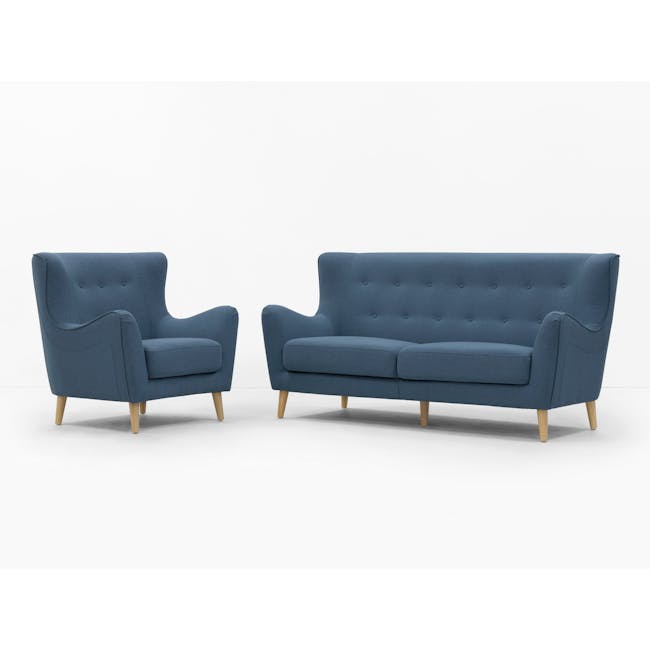 Jacob 2 Seater Sofa - Denim - 12 - Elegant blue upholstered armchair, modern sofa, stylish seating, contemporary design