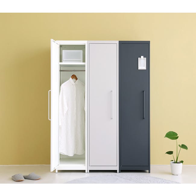Penjo 1 Door Metal Wardrobe with Shelf - Dark Grey - 4