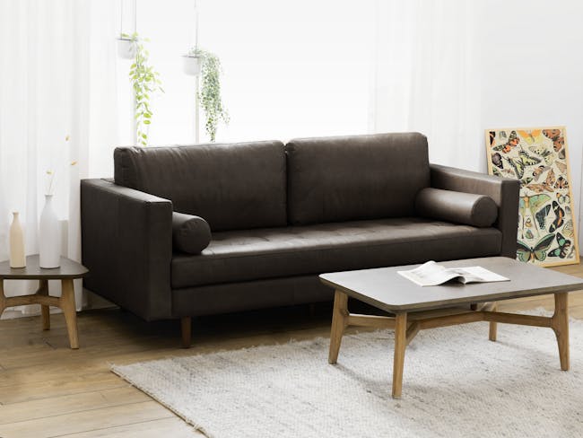 Nolan 3 Seater Sofa - Dark Grey (Premium Aniline Leather) - 1