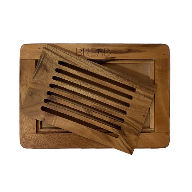 Acacia Wood Bread Cutting Board with Crumb Catcher - 1