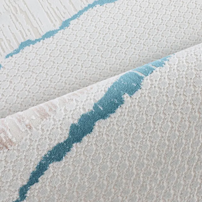 Elea Low Pile Rug - Landscape - 2.9m x 2m - 3 - Elegant textured fabric with a delicate lace pattern, Soft, creamy white