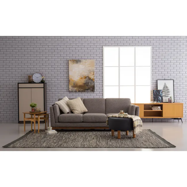 Harvey 2 Door Shoe Cabinet - Black, Grey - 2 - Modern living room, minimalist design, gray brick wall, large window, cozy