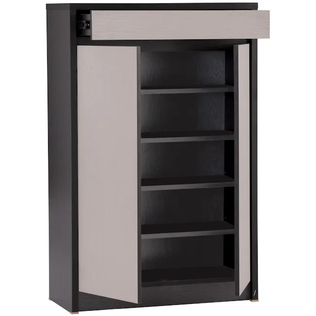 Harvey 2 Door Shoe Cabinet - Black, Grey - 3 - Modern minimalist cabinet with sleek design, black and light wood finish