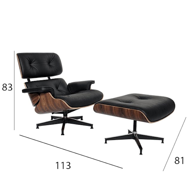 Abner Lounge Chair and Ottoman - Black (Genuine Cowhide) - 10