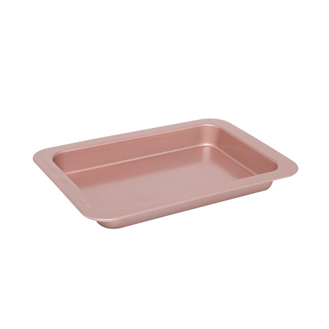 Wiltshire Rose Gold Slice Pan - 1 - Stainless steel tray with smooth surface, Rectangular shape with rounded corners, Pink