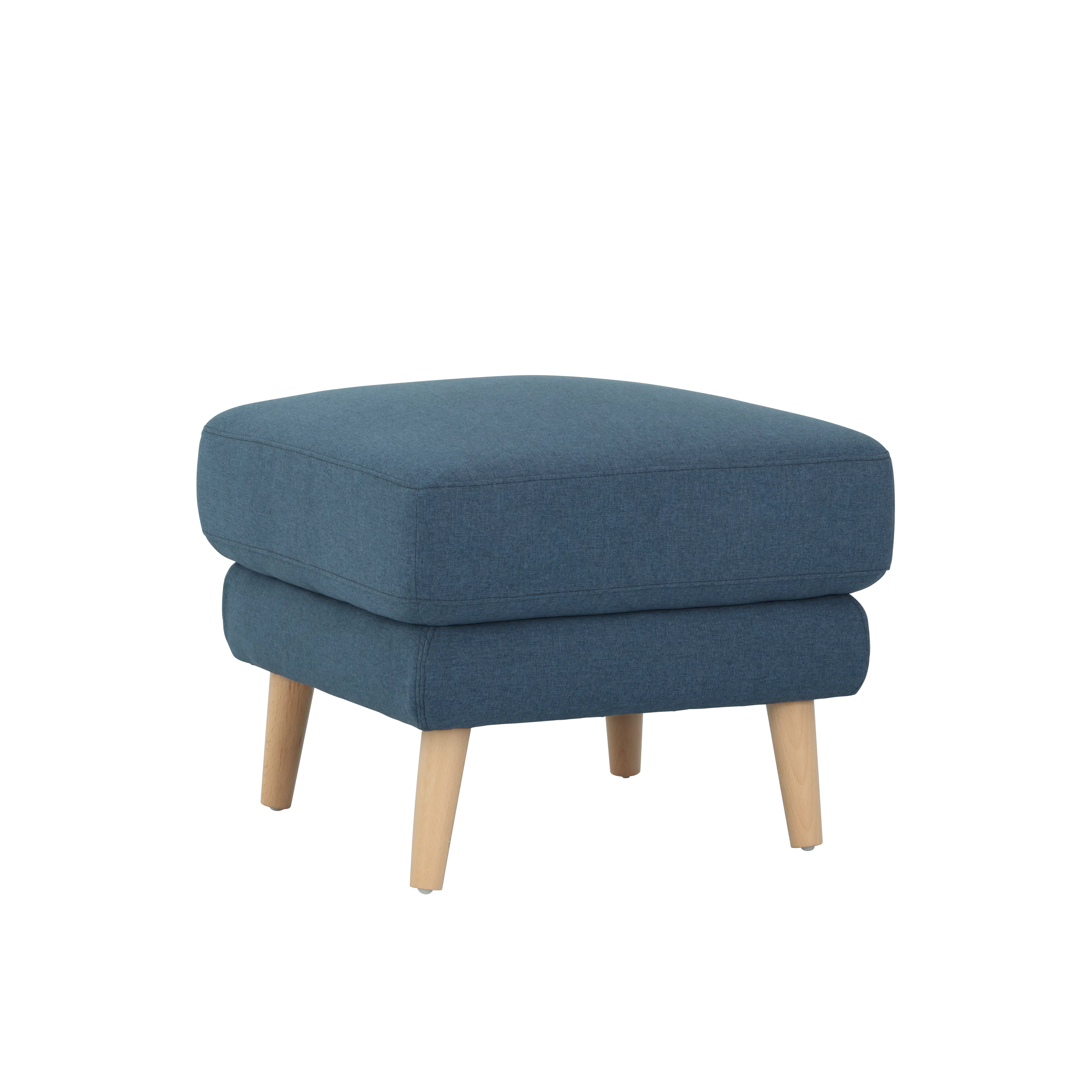 Jacob Ottoman - Denim - 9 - Blue upholstered ottoman, wooden legs, minimalist design, modern style, cozy seating