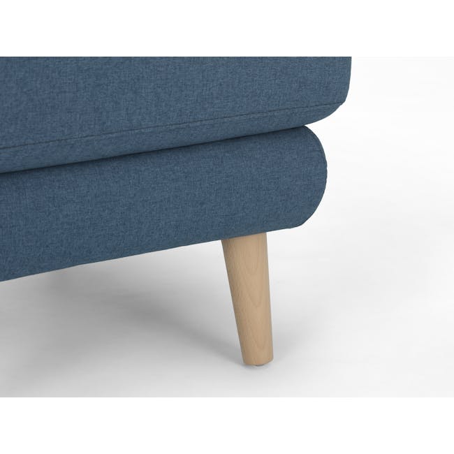 Jacob Ottoman - Denim - 8 - Blue upholstered chair, wooden leg, minimalist design, textured fabric, soft upholstery, cozy