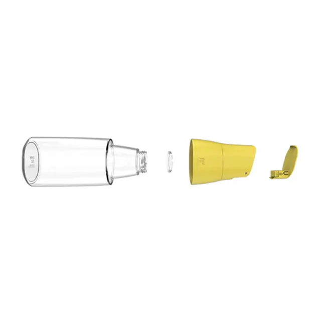 Zuutii Drip-Free Oil Carafe - Lemon Yellow - 5 - Clear glass bottle, yellow funnel, plastic bottle opener, transparent