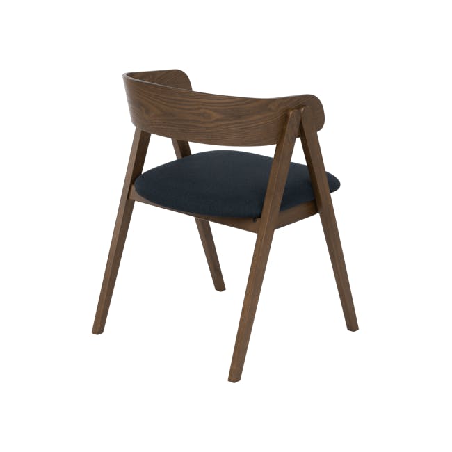 Melda Dining Armchair - Cocoa, Navy - 5 - Wooden chair with dark cushion, minimalist design, modern aesthetic, sleek lines