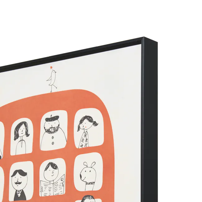Whimsy on Wheels Framed Canvas 40 x 60 cm - 4 - Illustration featuring a bird perched on a red-orange background, with a
