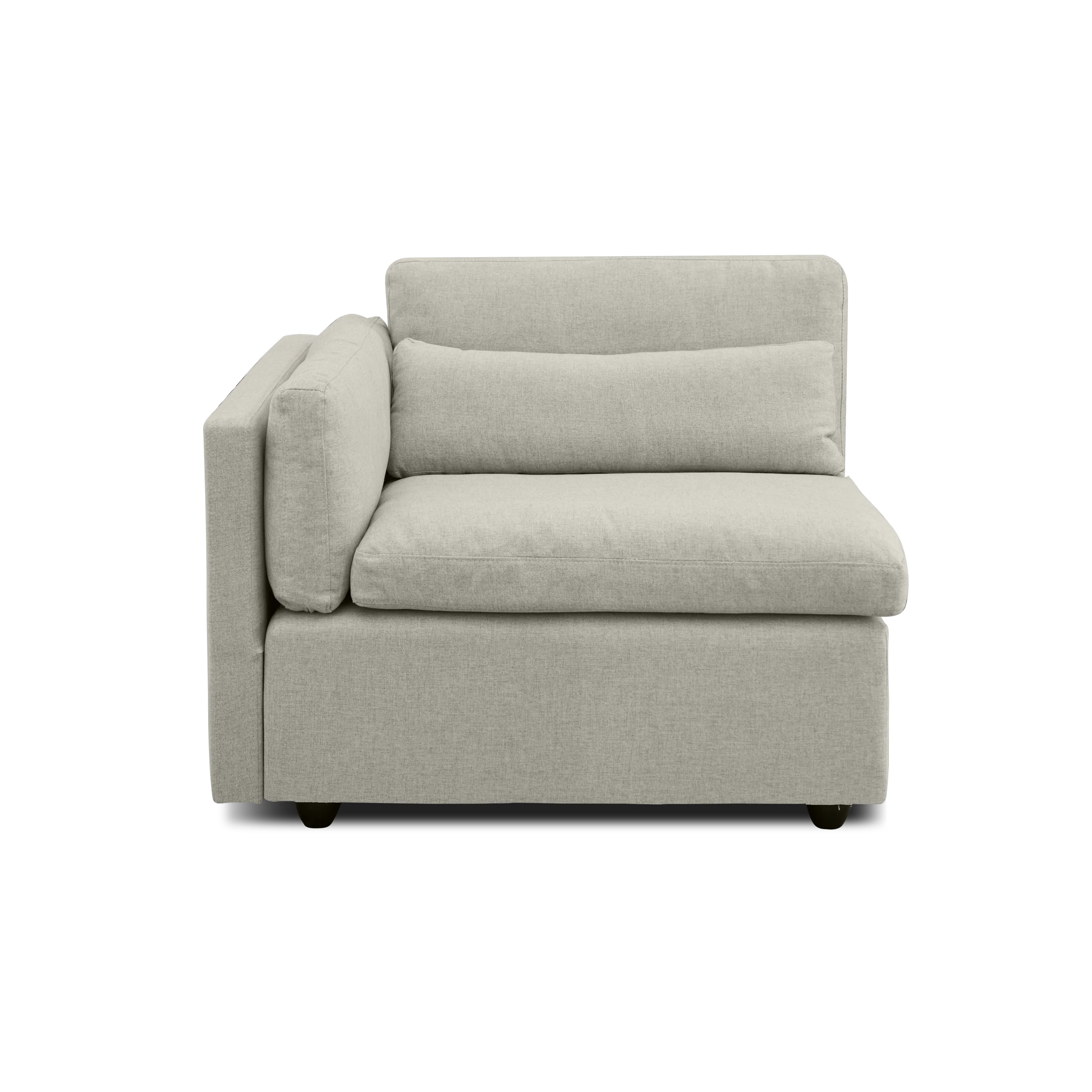 Liam 4 Seater Extended Sofa - Ivory (Fabric) - 36 - Modern minimalist sofa, light gray fabric, comfortable seating, sleek