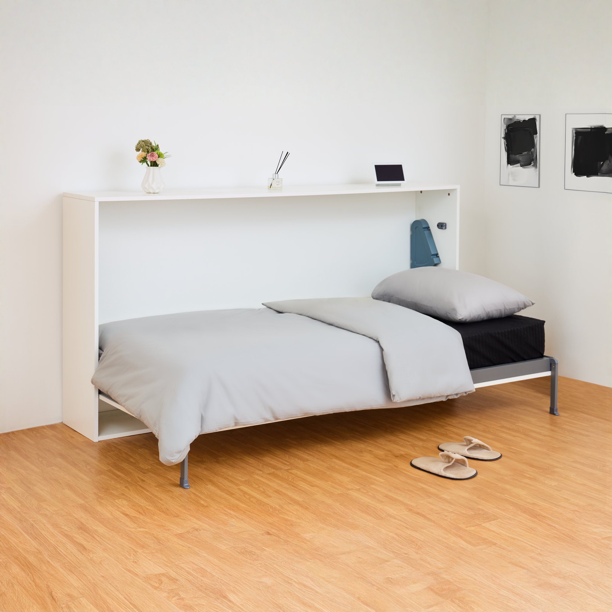 Llyod Super Single Horizontal Wall Bed White, Minimalist Bed