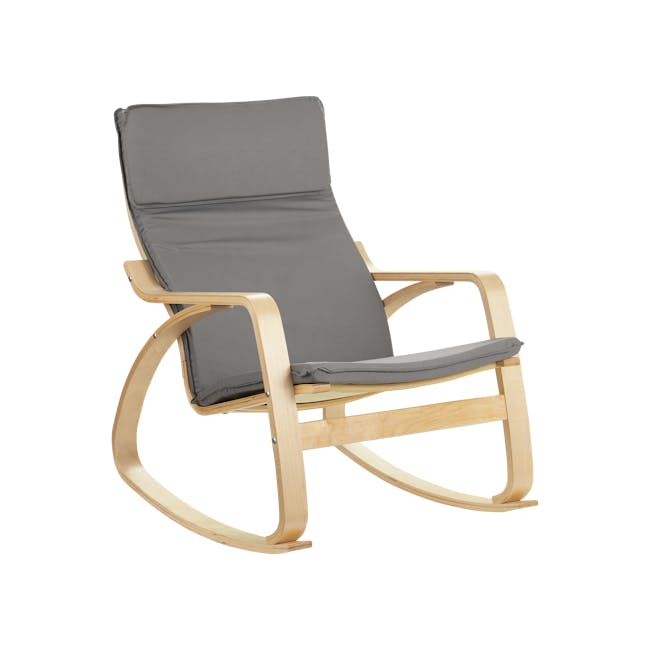 Mizuki Rocking Chair - Light Grey - 8 - Wooden lounge chair, light wood frame, gray cushion, modern design, ergonomic
