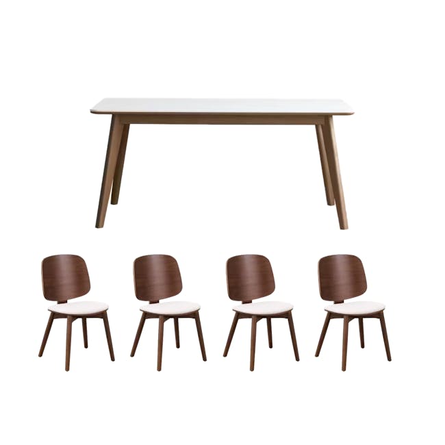 Nellie Dining Table 1.8m in Walnut (Sintered Stone) with 4 Rena Chairs in Walnut, White (Fabric) - 1