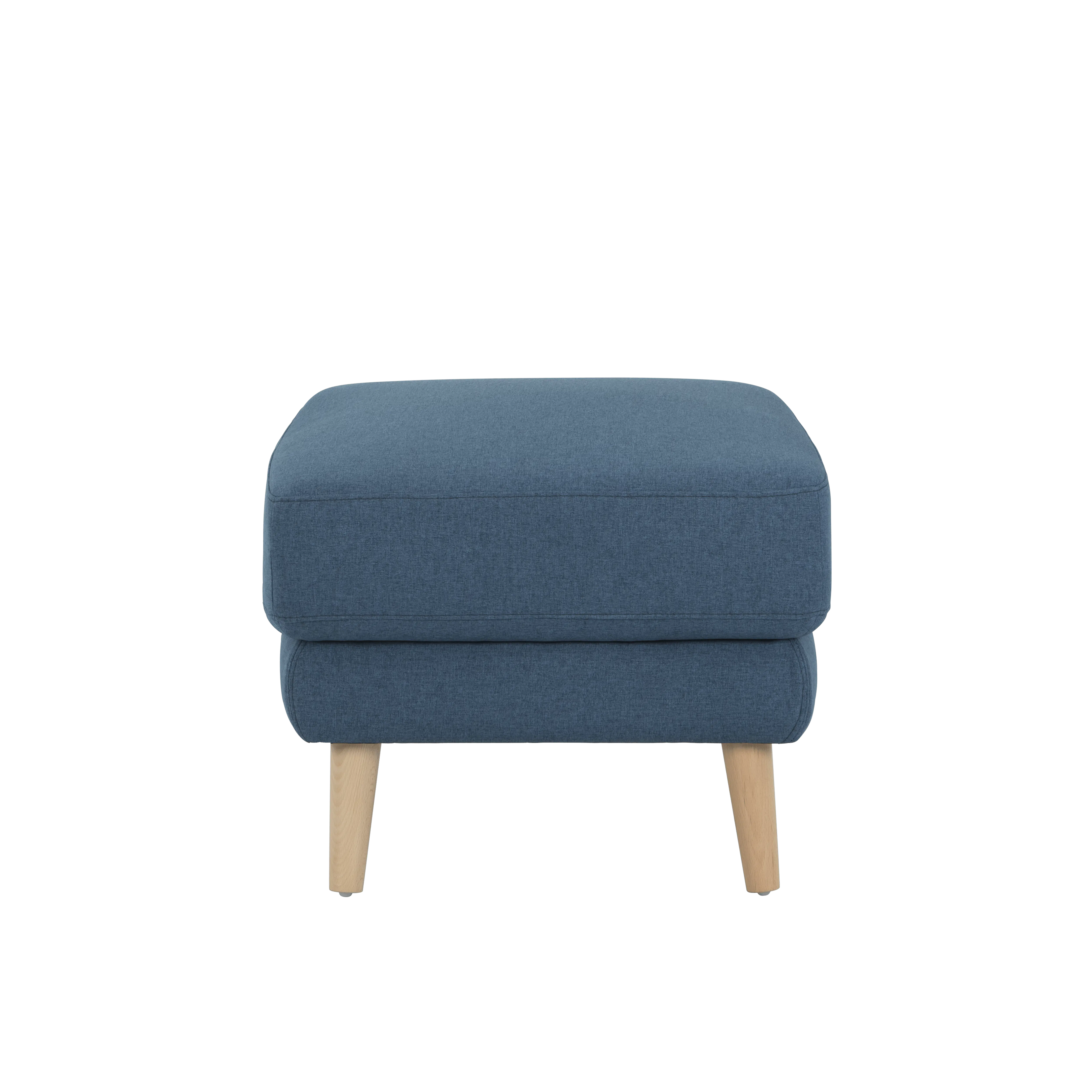 Jacob Ottoman - Denim - 12 - Blue upholstered ottoman, wooden legs, minimalist design, modern style, cozy seating, soft