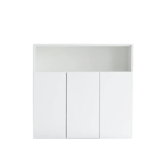 Fikk 3 Door Open Tall Cabinet - White - 1 - White minimalist cabinet with three doors, open top section, clean lines, modern