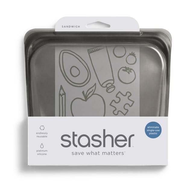 Stasher Reusable Silicone Bag - Sandwich - Black - 5