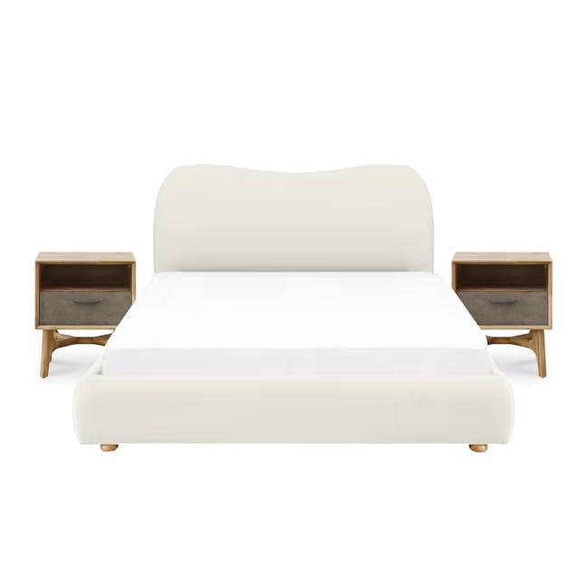 Arianna Queen Bed in Ivory with 2 Hudson Bedside Table - 0