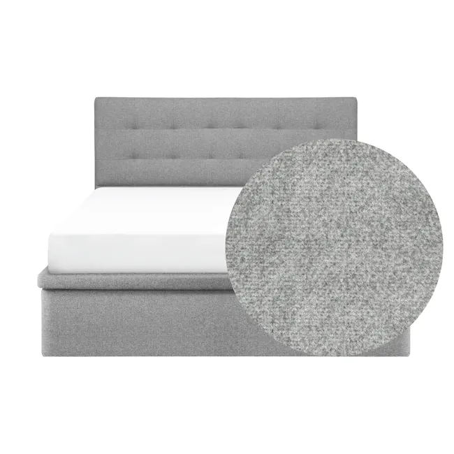 ESSENTIALS Queen Headboard Storage Bed - Mink Grey (Pet Friendly) - 1 - Grey upholstered headboard, white mattress, modern