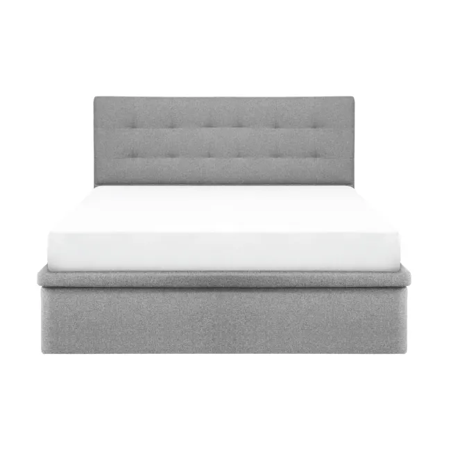 ESSENTIALS Queen Headboard Storage Bed - Mink Grey (Pet Friendly) - 4 - Modern gray upholstered headboard, minimalist bed