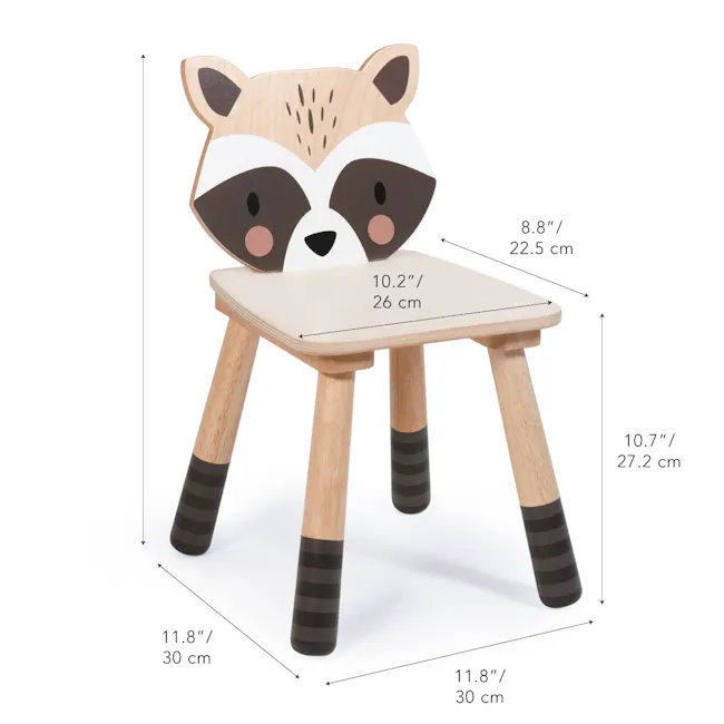 Tender Leaf Forest Chair Set of 2 - Racoon & Deer - 11 - Wooden animal chair, 8" height, 5 cm height, 2" width, 26 cm width