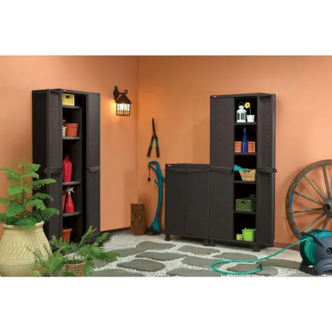 Rattan Utility Cabinet with Legs - 2 - vintage garden tools, outdoor storage solutions, compact storage solutions, garden