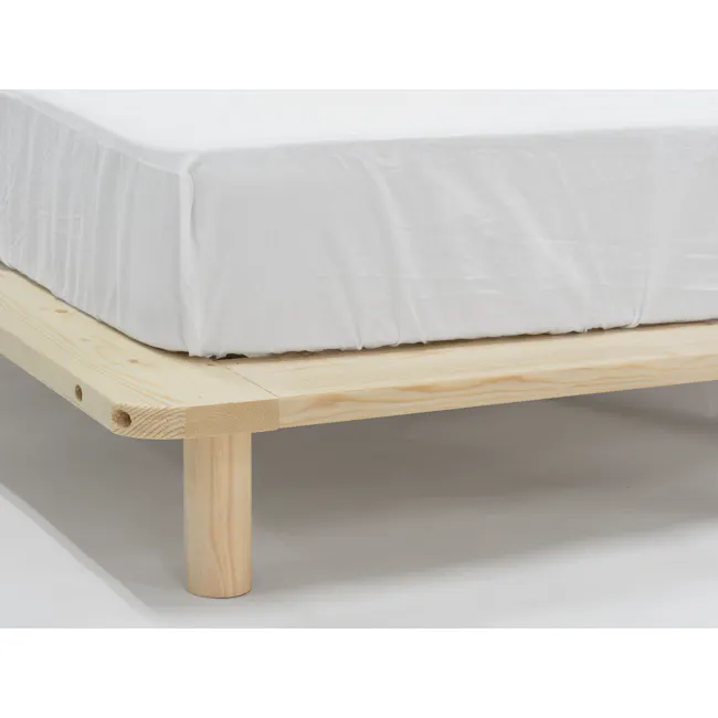 Hiro Queen Wooden Platform Bed - 8 - Wooden bed frame, minimalist design, natural wood finish, light wooden legs, simple