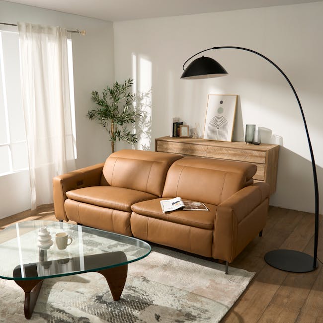 Clyde 3 Seater Power Recliner Sofa - Oslo Tan (Top Grain Leather) - Zero Wall - 4 - Modern living room, minimalist design