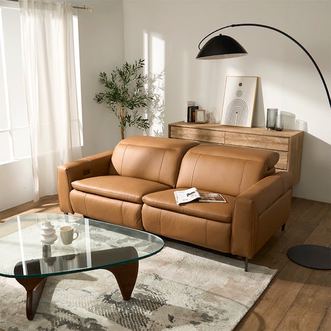 Clyde 3 Seater Power Recliner Sofa - Oslo Tan (Top Grain Leather) - Zero Wall - 3 - Modern living room, minimalist decor