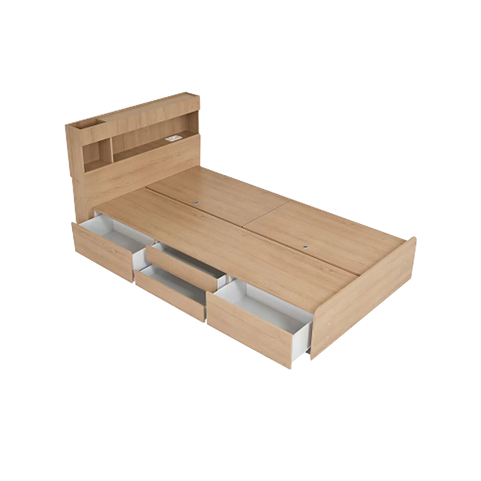 Freya Super Single Headboard LED Storage Platform Bed  - Oak