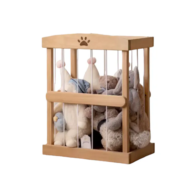 Micah Wooden Kids Toy Storage - 1 - Wooden crib with animal toys, soft and plush, baby-friendly design, soft toys inside