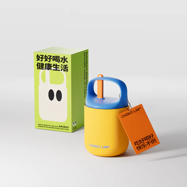 CHAKOLAB BAOBAO Thermal Cup 450ml - Yellow Blue - 6 - Chiko Lab, colorful design, fun mugs, Bao Bao brand, Bao Bao breakfast
