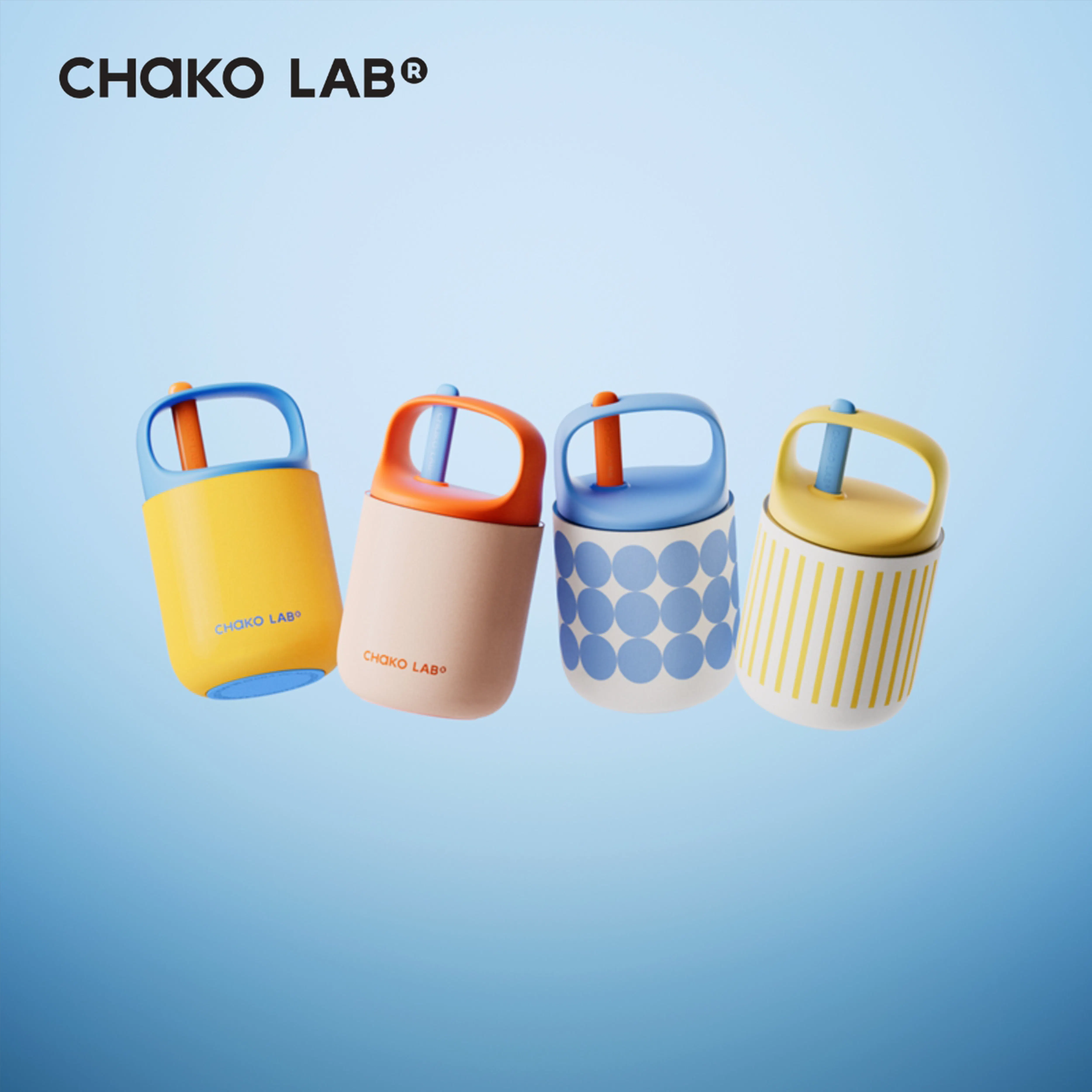 CHAKOLAB BAOBAO Thermal Cup 450ml - Yellow Blue - 11 - Chako Lab, colorful travel containers, kid-friendly, modern design