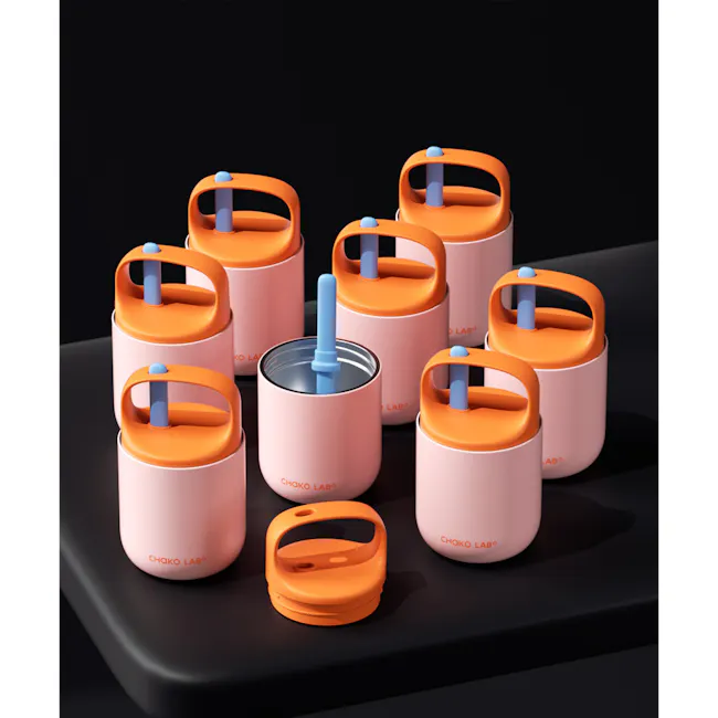 CHAKOLAB BAOBAO Thermal Cup 450ml - Yellow Blue - 8 - 3D illustration, lab equipment, portable containers, orange and pink
