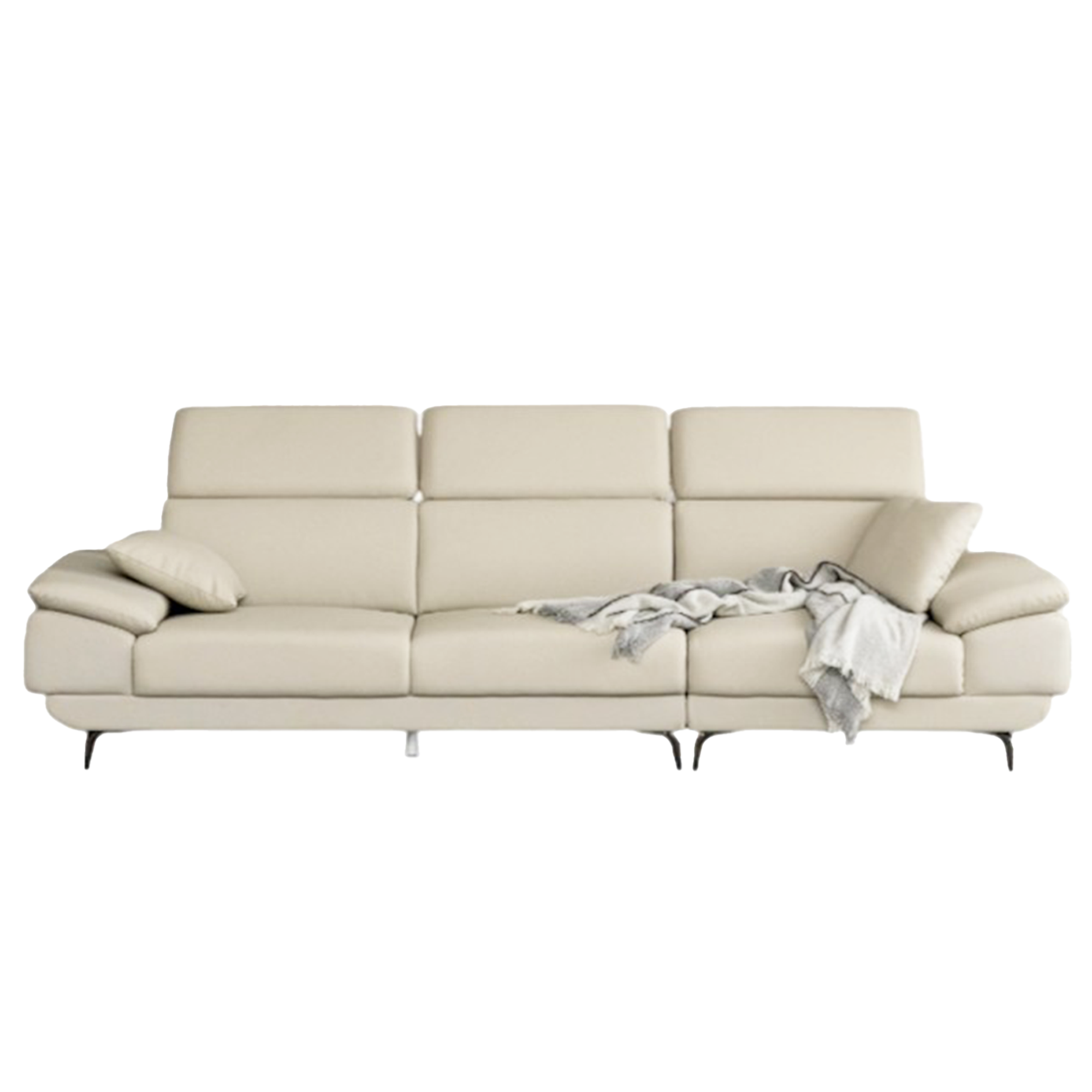 Montreal 4 Seater Sofa with Adjustable Headrest - Ivory (Faux Leather)