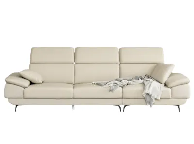 Montreal 4 Seater Sofa with Adjustable Headrest - Ivory (Faux Leather)