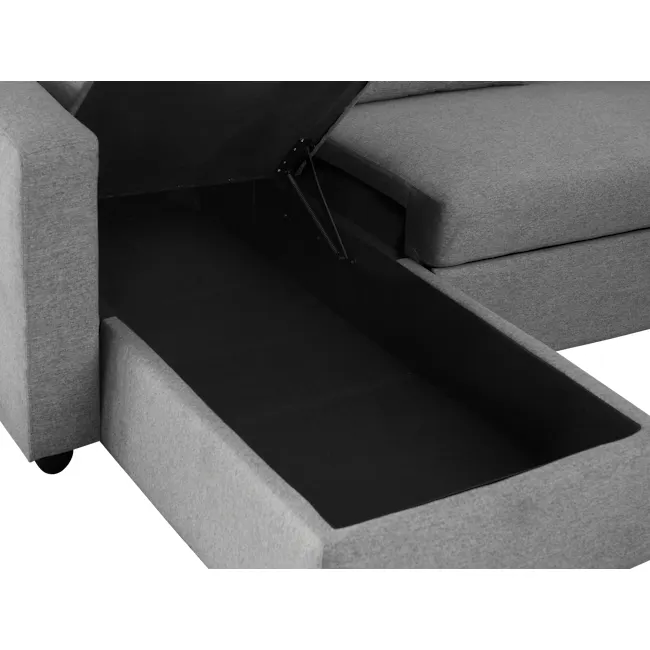 Mia L-Shaped Storage Sofa Bed - Dove Grey - 19 - Modern sofa with sleek design, upholstered in gray fabric, open storage
