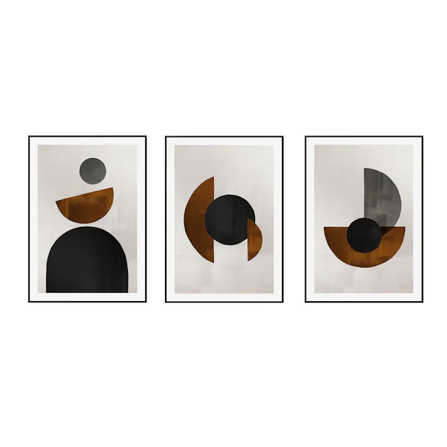 Geometric Framed Canvas 30cm x 40cm (Set of 3) - 1 - Modern abstract art, minimalist design, geometric shapes, abstract
